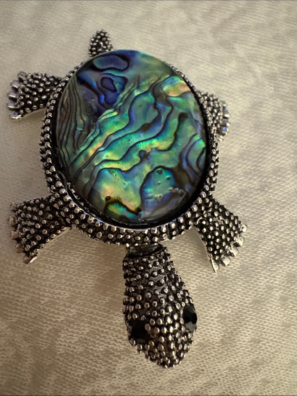 Abalone Shell Turtle Brooch - Iridescent Blue Green